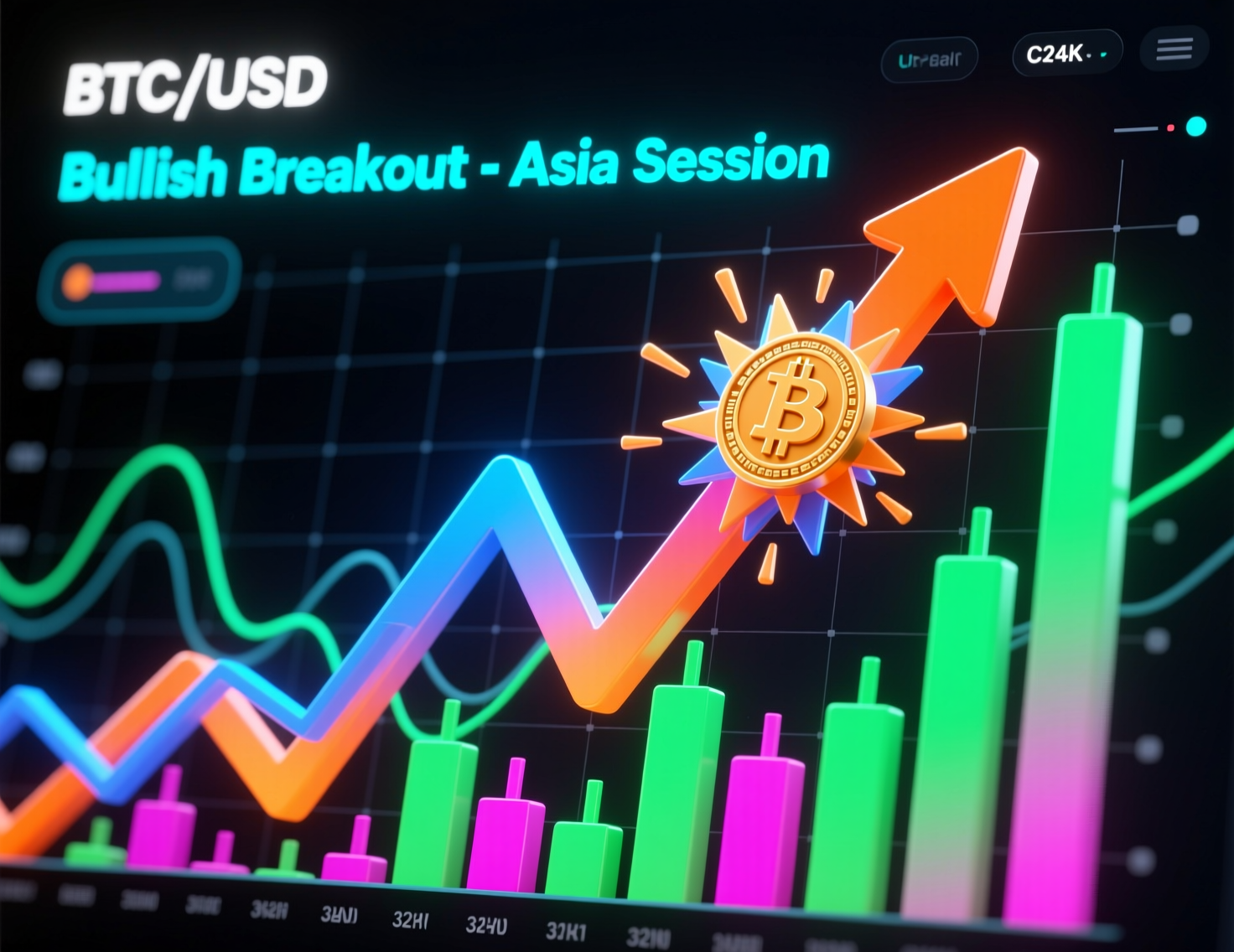 “Chart showing bitcoin bullish trend breakout attempt near $90,000”