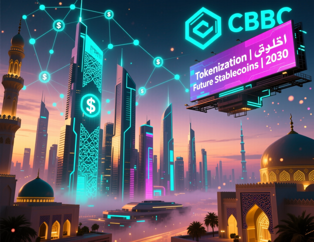 Concept image of future Middle East crypto ecosystem with stablecoins, CBDCs and tokenisation