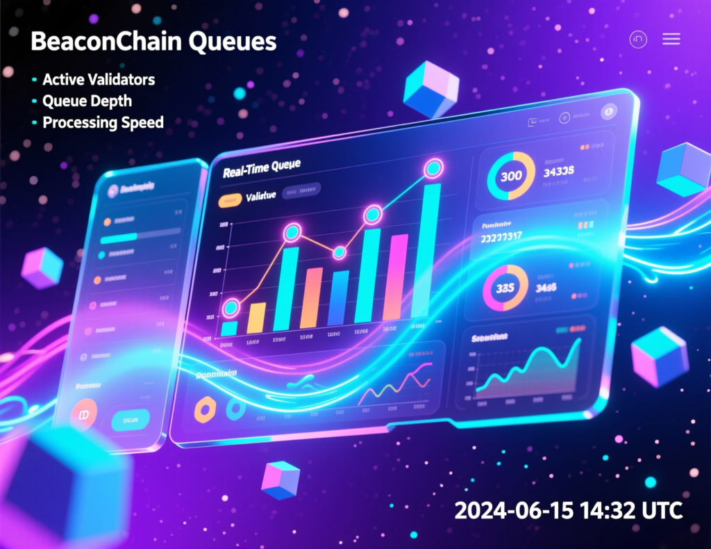 “beaconcha.in queues page showing entry and exit wait times”
