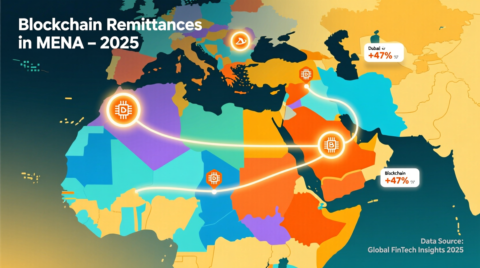 : Corridor map for blockchain remittances MENA from USA, UK and Europe in 2025