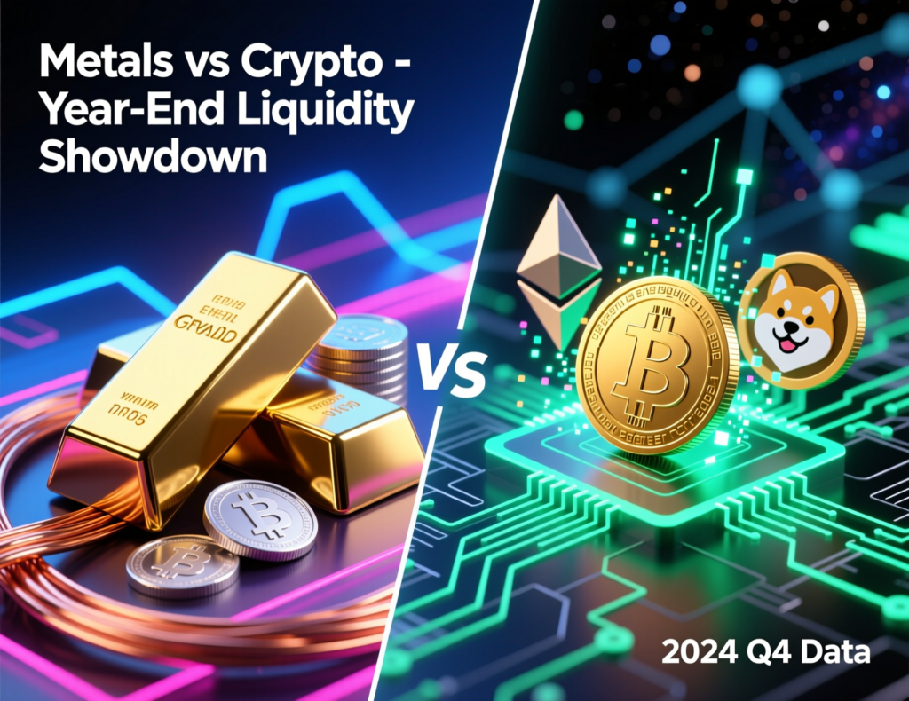 Side-by-side chart of metals and crypto price swings