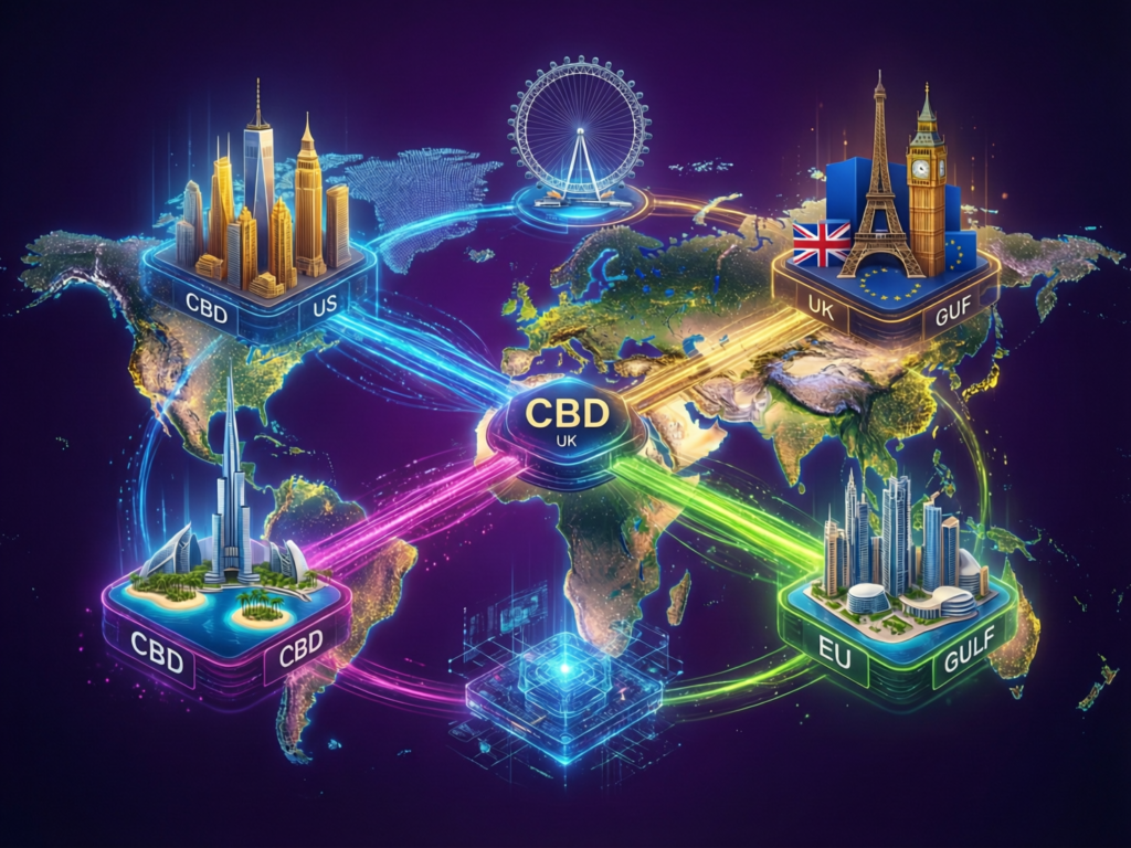 Cross-border settlement flow using CBDCs between Gulf, US, UK and EU banks