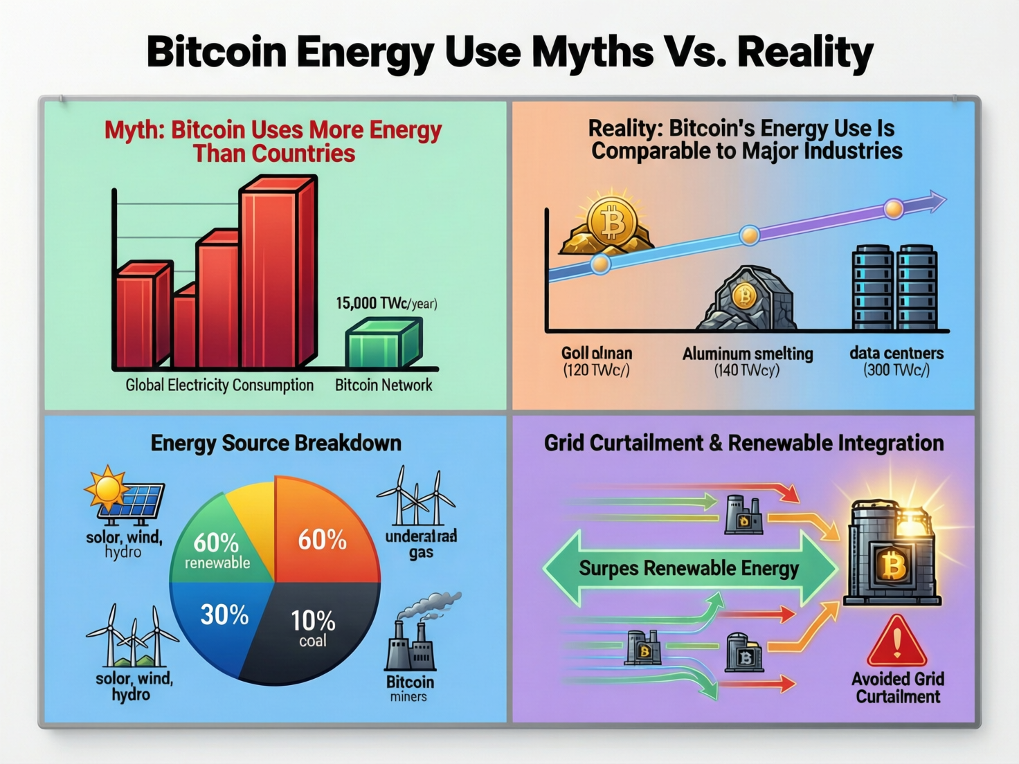 Chart explaining Bitcoin energy use myths and correct metrics