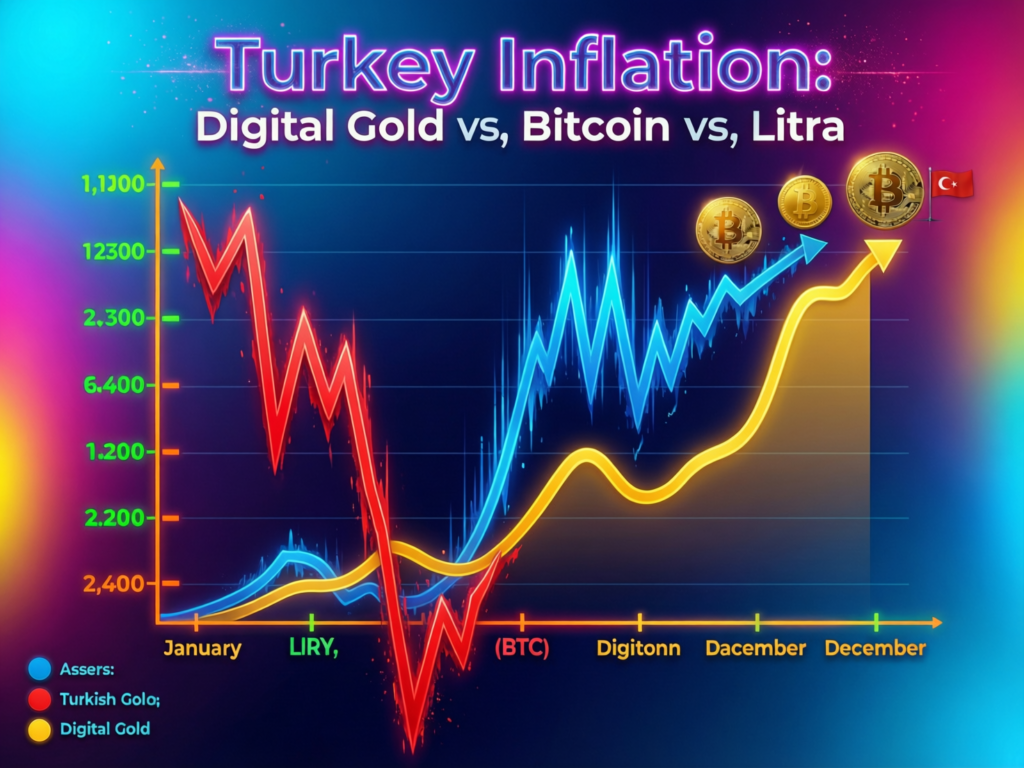 Chart of Turkish lira weakness with rising bitcoin usage as digital gold in the Middle East.