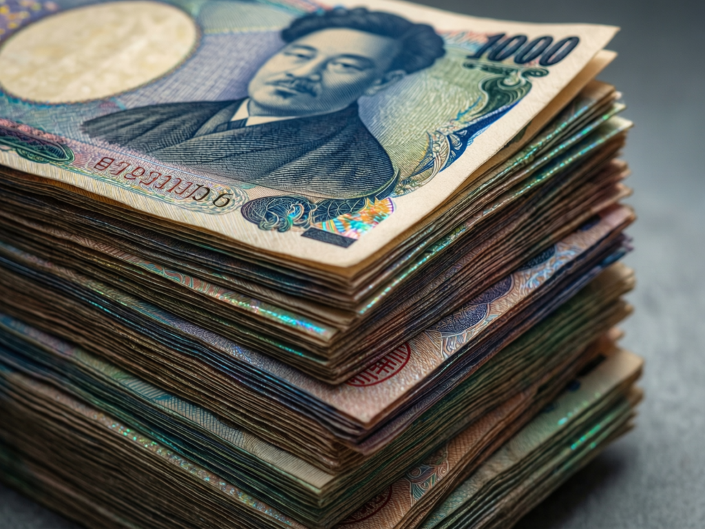 Close-up of Japanese yen banknotes