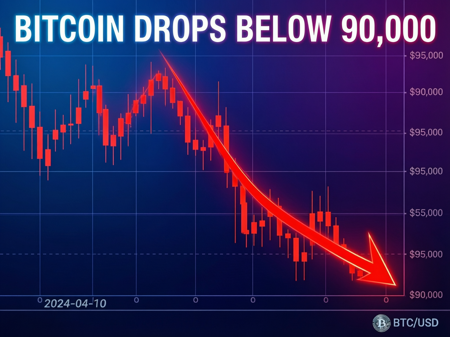“Bitcoin drops below $90,000” intraday price chart