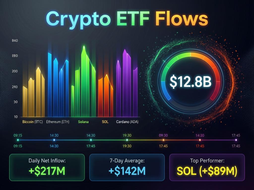 “Daily dashboard of U.S. crypto ETF net flows”
