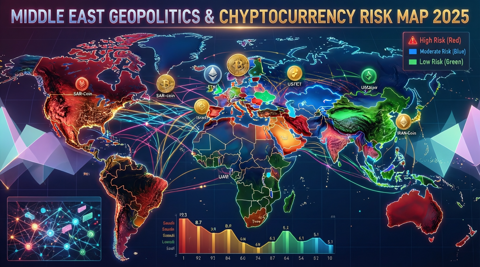 “Middle East geopolitics and cryptocurrency risk map 2025 linking conflicts, oil and Bitcoin flows”