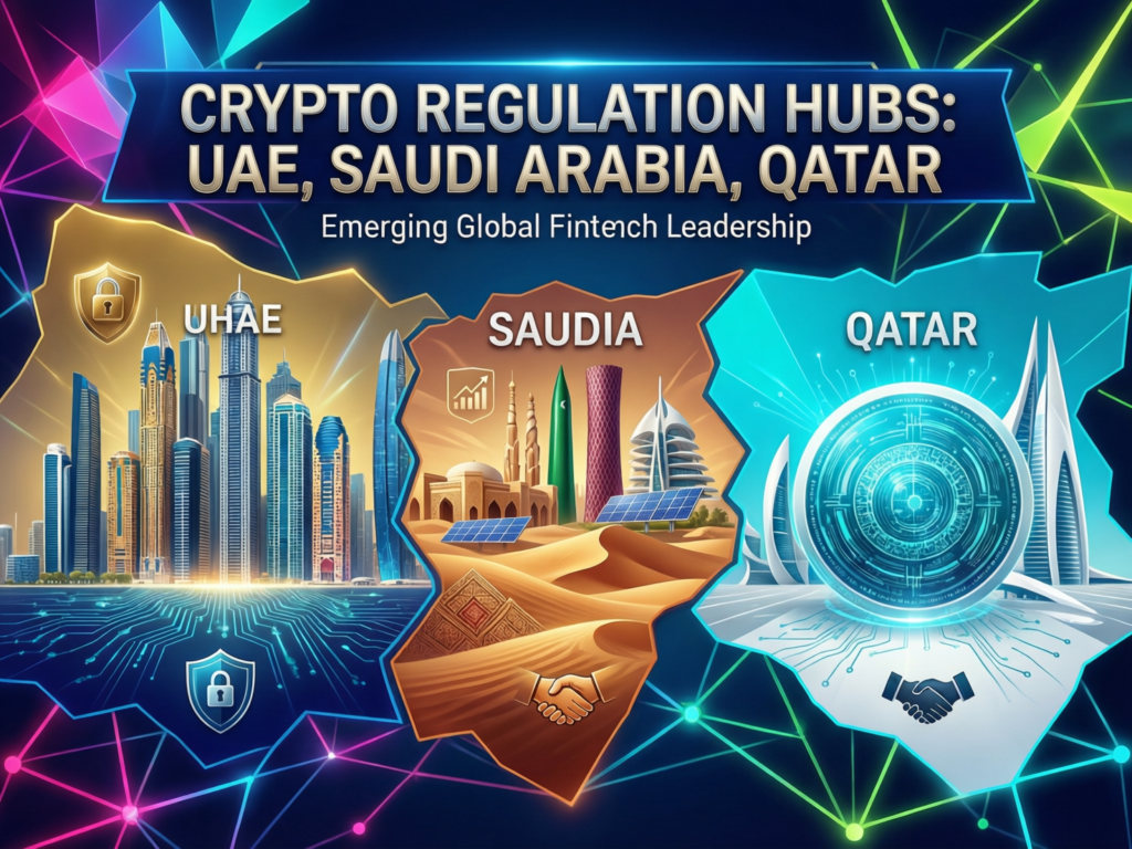 “Illustration of UAE, Saudi Arabia and Qatar as regional crypto regulation hubs”