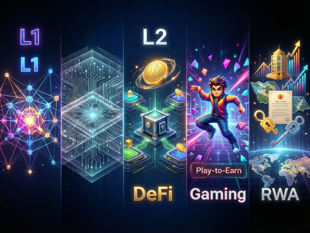 Visualization of 2025 altcoin themes including L1/L2, DeFi, gaming and RWA sectors