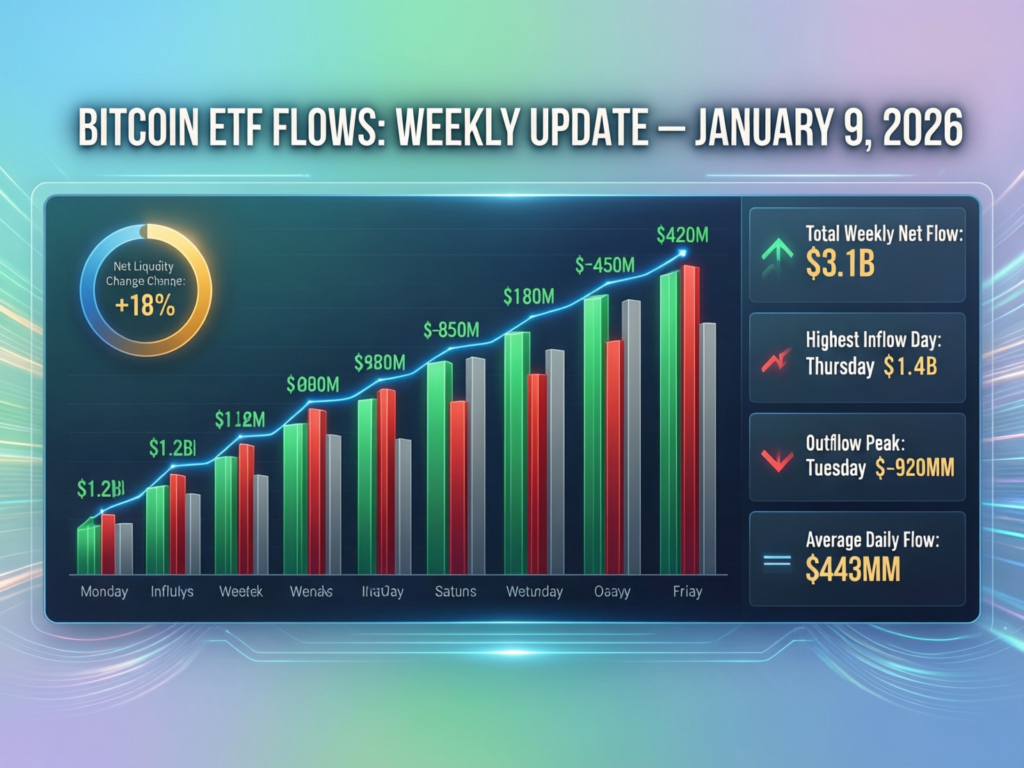 “Concept art representing Bitcoin ETFs and institutional flows in this week’s BTC market update”