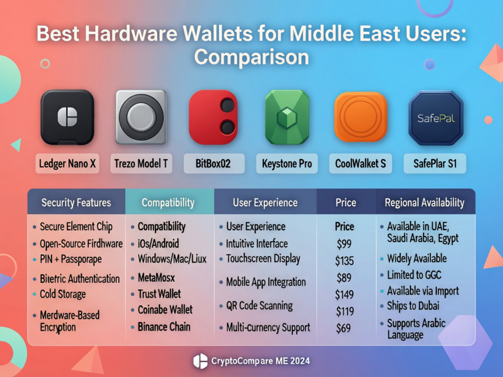 Comparison of top hardware wallets for Middle East crypto users