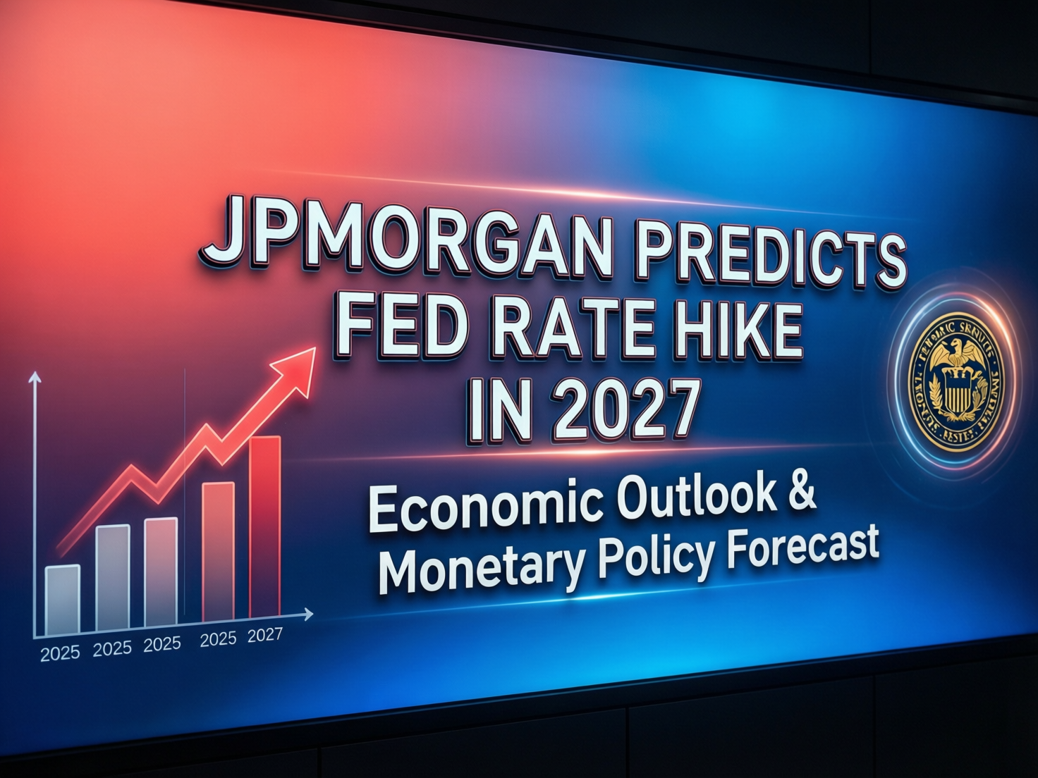 “JPMorgan predicts Fed rate hike in 2027” headline on financial screens