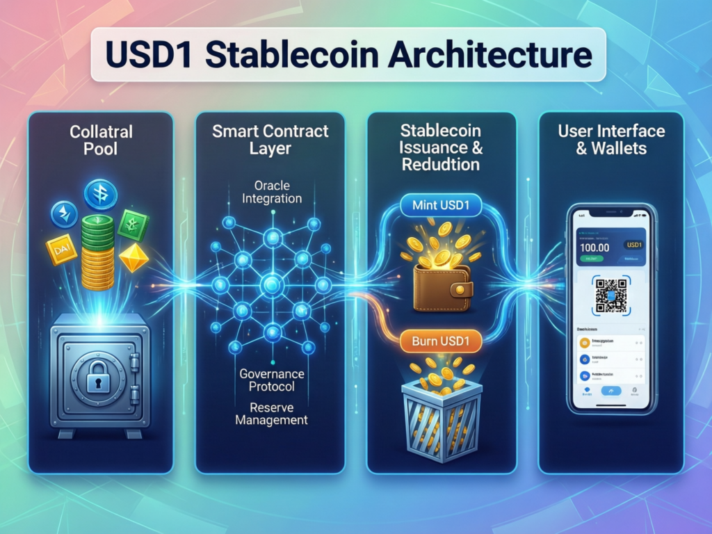 “High-level diagram of USD1 stablecoin settlement flow”