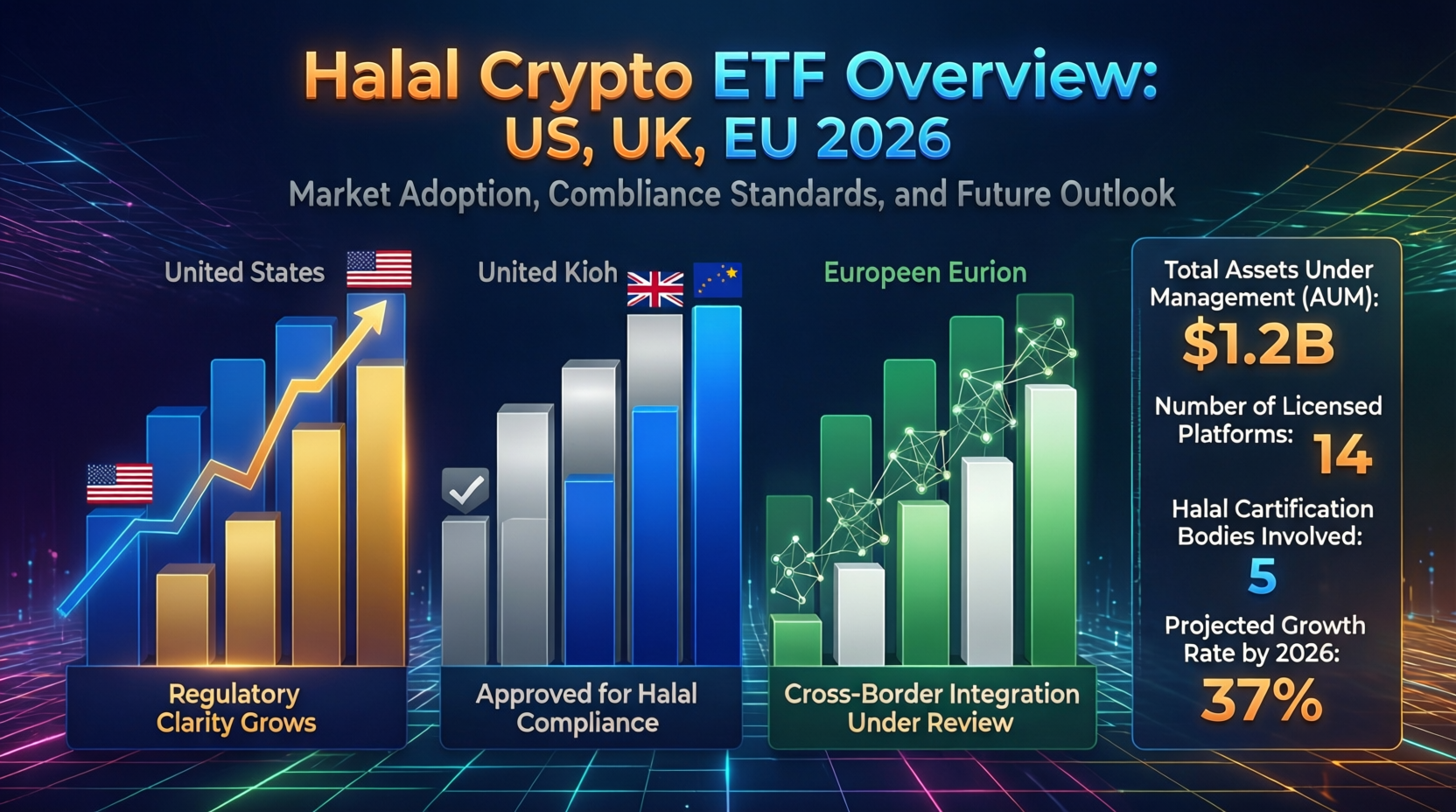 Diagram explaining what a halal crypto ETF is for Muslim investors in the US, UK and Europe.