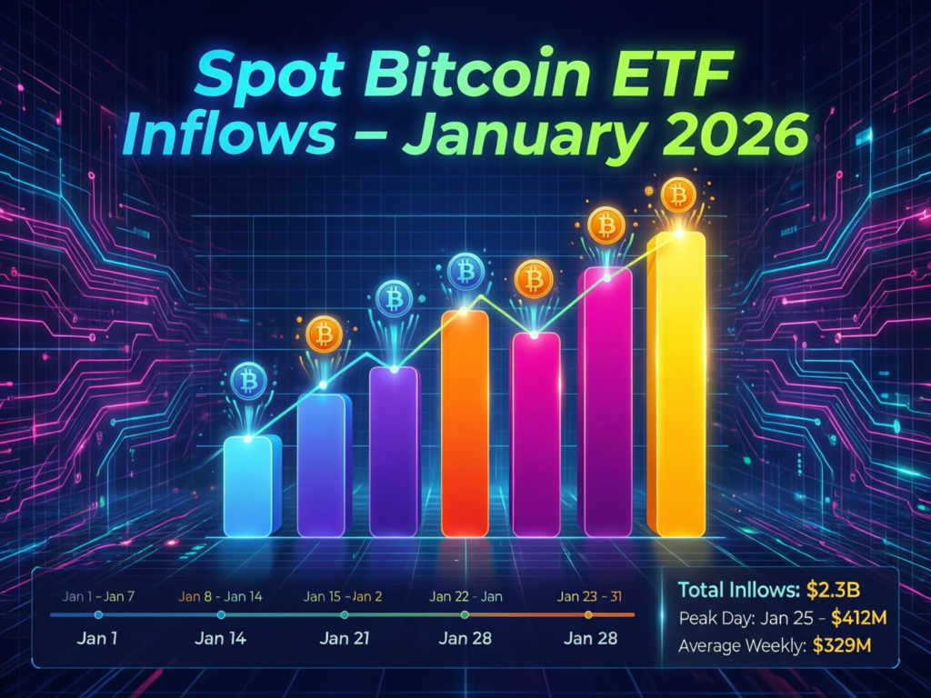 Bar chart of net inflows to U.S. spot bitcoin ETFs in January 2026