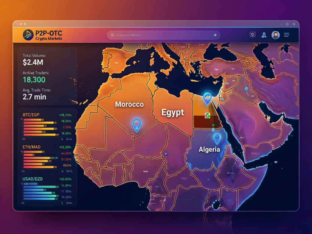 Crypto Adoption in North Africa: Data-First Guide 3 Illustration of P2P and OTC crypto markets in Morocco, Egypt and Algeria.