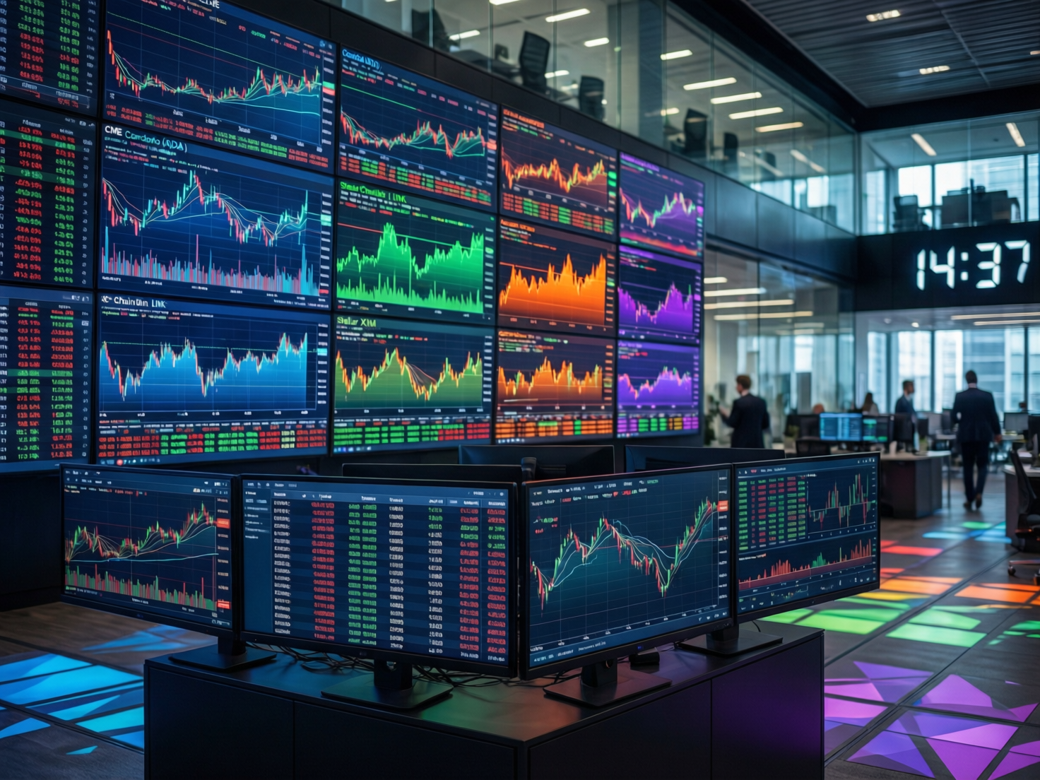 cme-cardano-chainlink-stellar-futures-trading-floor.jpg “Traders monitor screens as CME Cardano Chainlink Stellar futures approach launch”