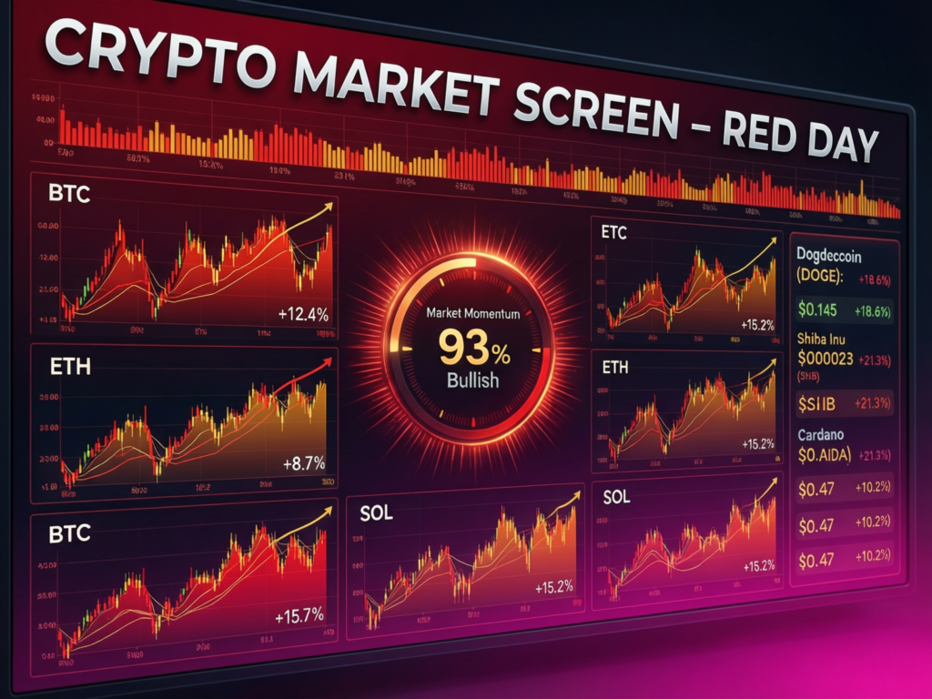 Bitcoin slips as 10-year Treasury hits four-month high 2 Trading terminal showing red crypto prices during risk-off session