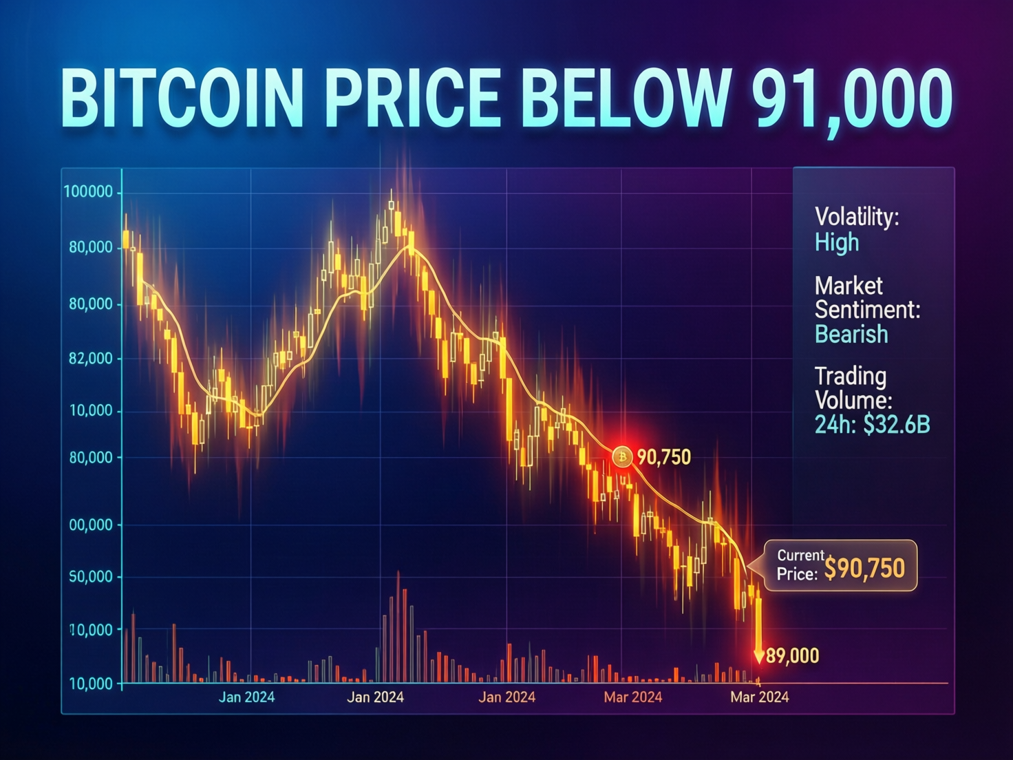 “Bitcoin price below 91000 on intraday chart”