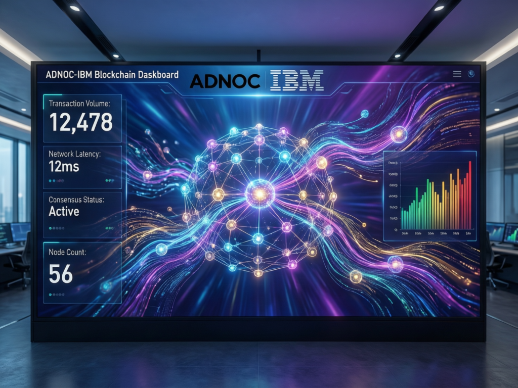 Blockchain in Oil and Gas: ADNOC and Aramco Lessons 2 ADNOC blockchain dashboard illustrating real-time oil and gas production and trading data