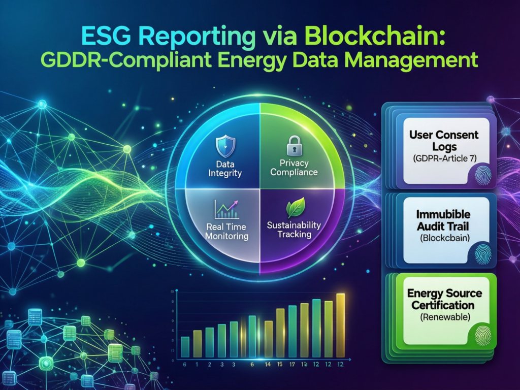 Blockchain in Oil and Gas: ADNOC and Aramco Lessons 5 ESG reporting dashboard showing blockchain-backed CO₂ data compliant with GDPR and UK-GDPR