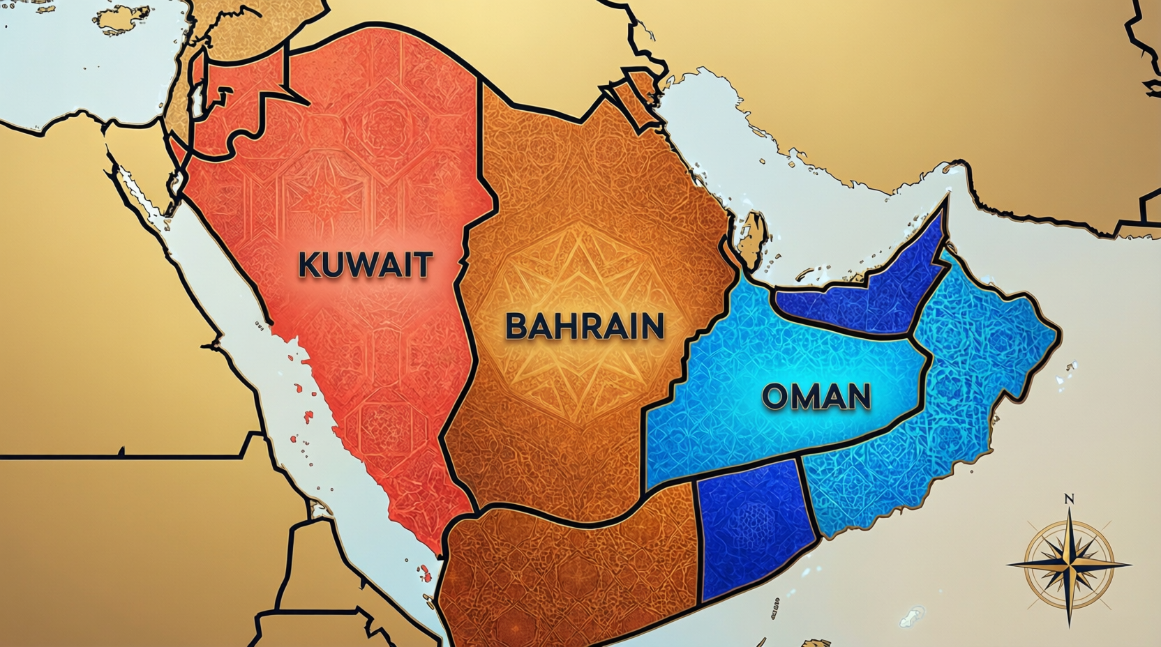 Map-style overview of GCC crypto regulations in Bahrain, Oman and Kuwait for global firms