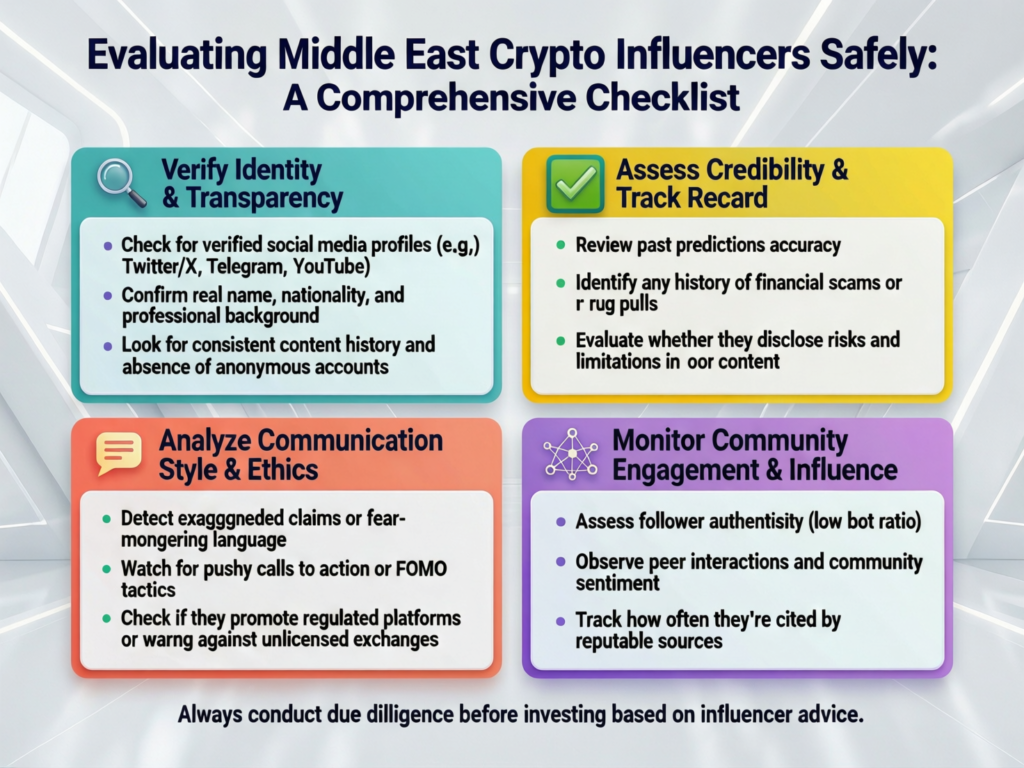 Top Middle East Crypto Influencers for 2026 2 Checklist for evaluating Middle East crypto influencers safely