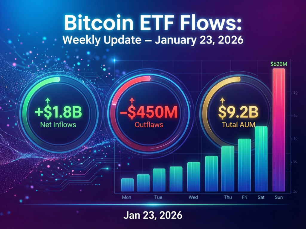 Bitcoin (BTC) Weekly Update: ETF Outflows, Risk-Off Macro and Key Levels to Watch January 23, 2026 3 “Conceptual illustration of bitcoin ETF outflows and institutional trading activity during the weekly update”