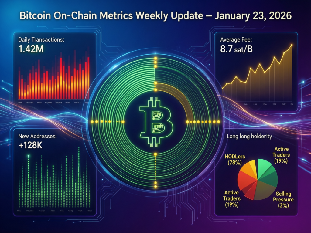 Bitcoin (BTC) Weekly Update: ETF Outflows, Risk-Off Macro and Key Levels to Watch January 23, 2026 4 “Bitcoin weekly update visual showing blockchain network nodes and moderate on-chain activity”