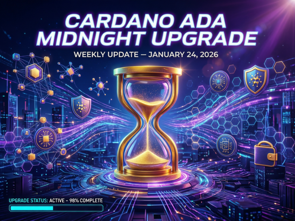 “Concept art of Cardano ADA and Midnight privacy network representing ecosystem upgrade news in the weekly update”