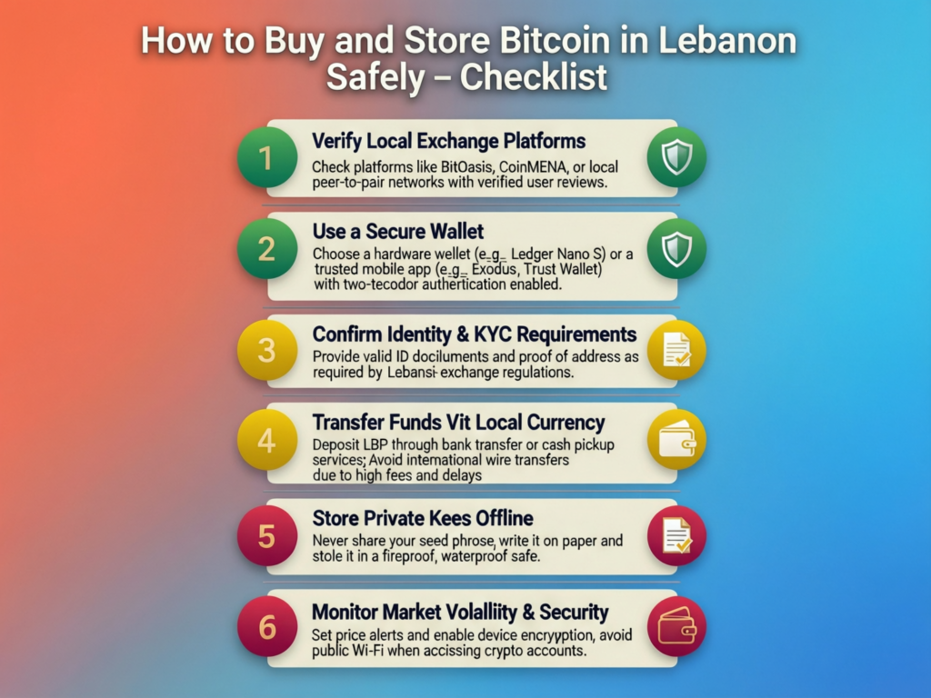 Safety checklist for how to buy and store bitcoin in Lebanon securely