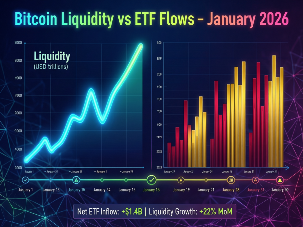 USDC pulls stablecoins lower as crypto cash exits, pressuring BTC 2 Bitcoin price and ETF flows comparison, January 2026