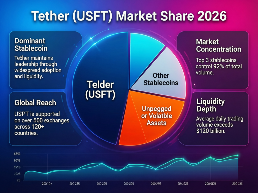 USDC pulls stablecoins lower as crypto cash exits, pressuring BTC 3 Tether (USDT) market share among stablecoins in 2026