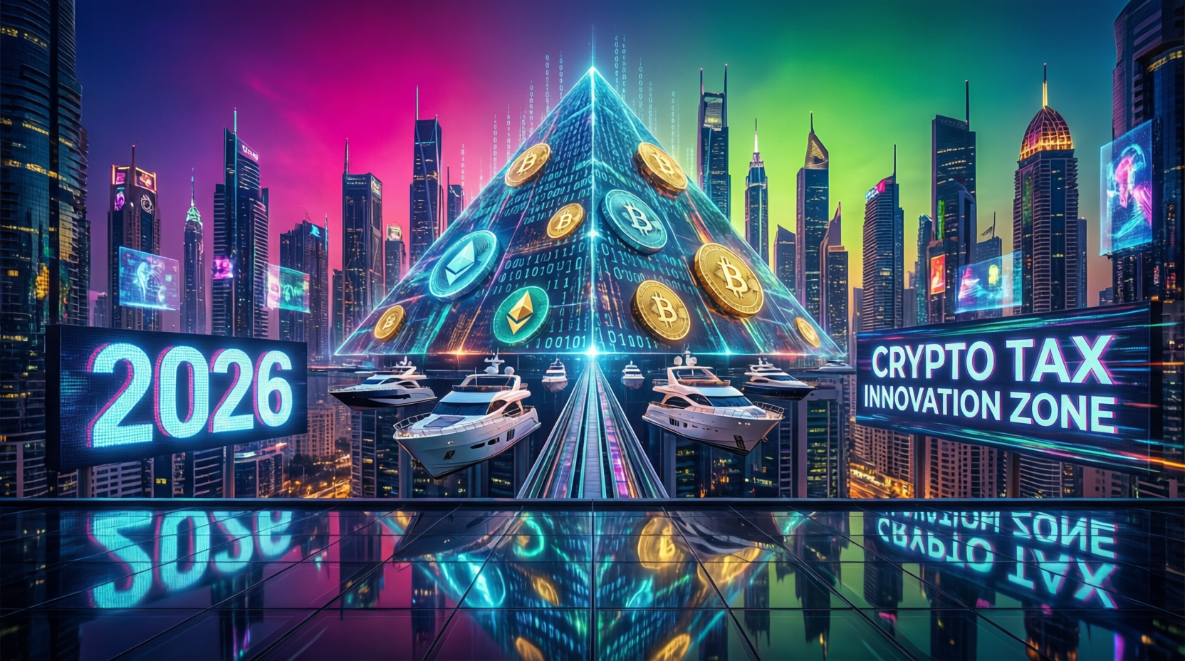 Dubai crypto tax overview with Dubai skyline 2026