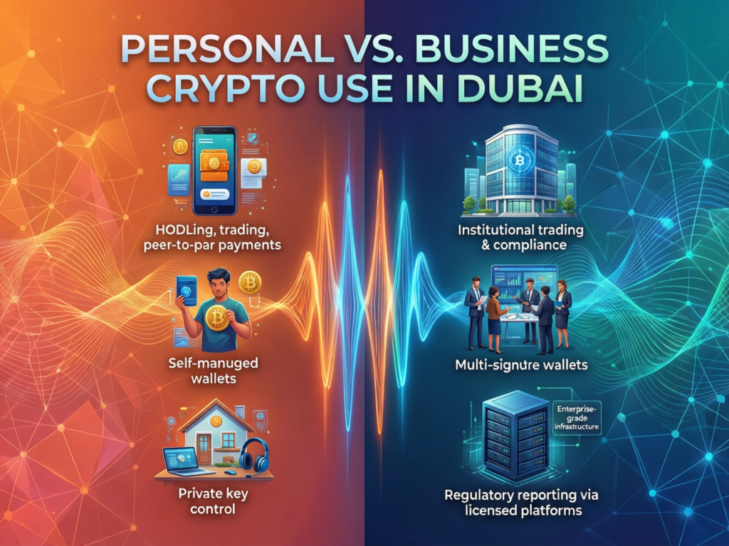 Diagram showing personal vs business Dubai crypto tax treatment