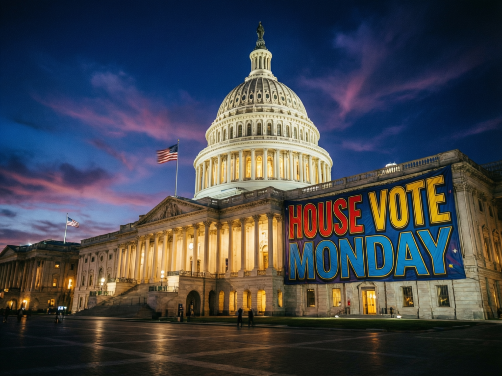 U.S. Capitol at night ahead of Monday House vote