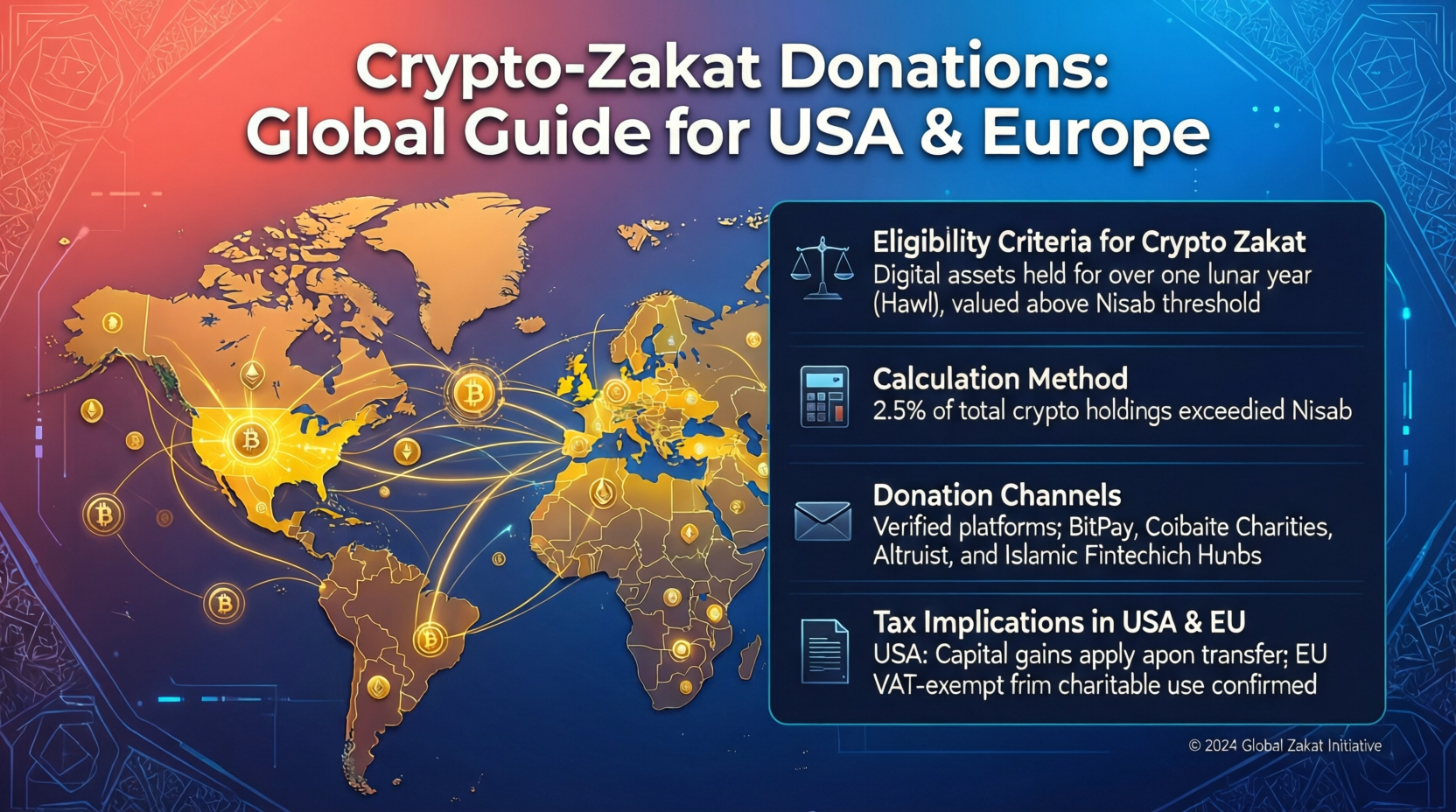 Muslim donor using a laptop to make crypto zakat donations for US, UK, Germany and EU charities