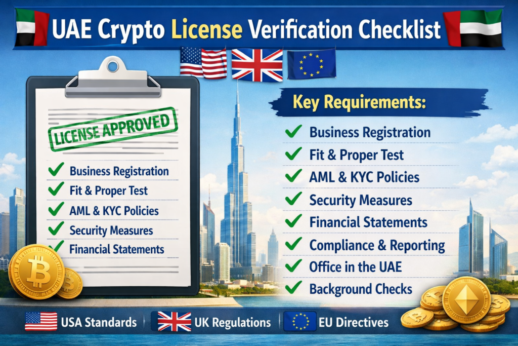 UAE Crypto License Verification: Step-by-Step Guide 4 UAE crypto license verification checklist for US, UK and EU compliance teams