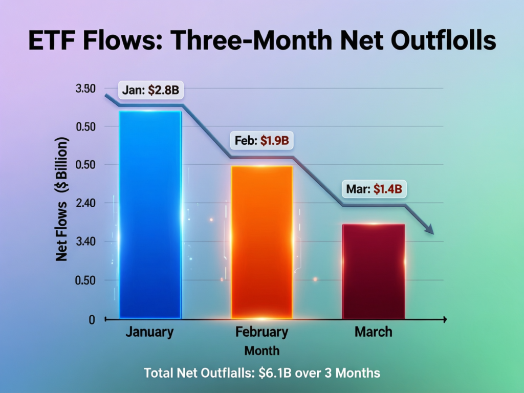 “Bar chart of three consecutive months of net ETF outflows”