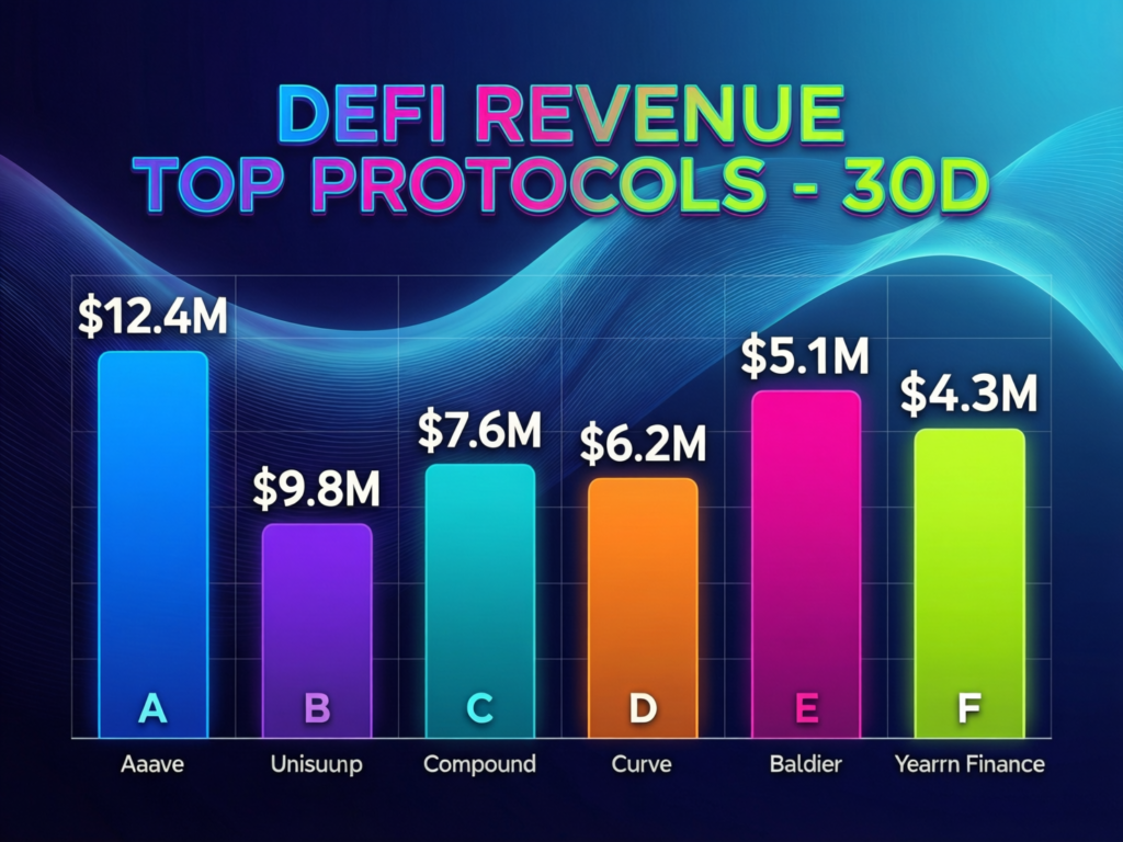 “Bar chart of top DeFi protocol revenues over 30 days”