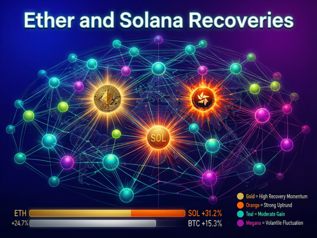 “Ether and Solana lead recovery among major cryptocurrencies”