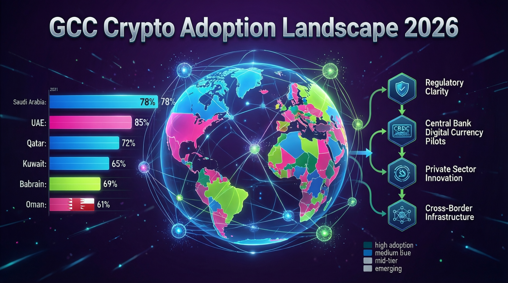 GCC crypto adoption in 2026 with UAE and Saudi Arabia as key hubs