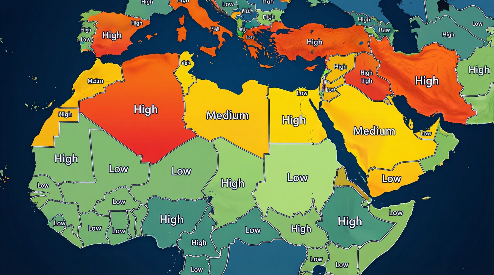 Map visualizing Bitcoin adoption in Arab countries across the MENA region in 2025