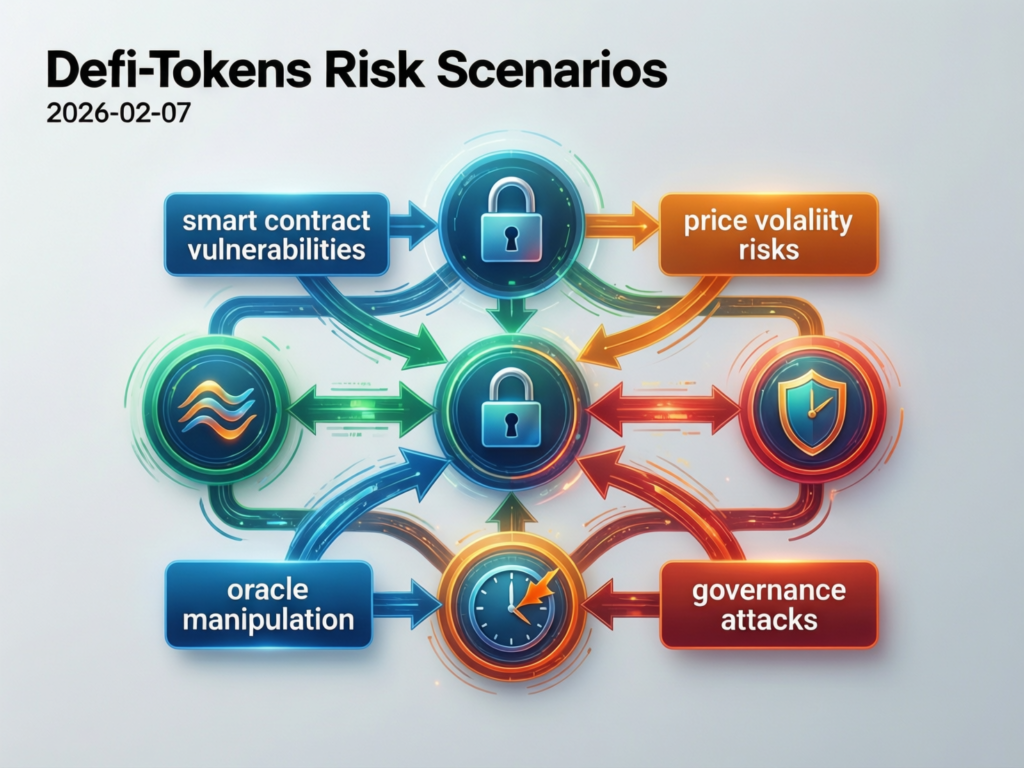 “Three-path illustration for bullish, neutral and bearish scenarios in DeFi tokens weekly outlook Feb 2026”