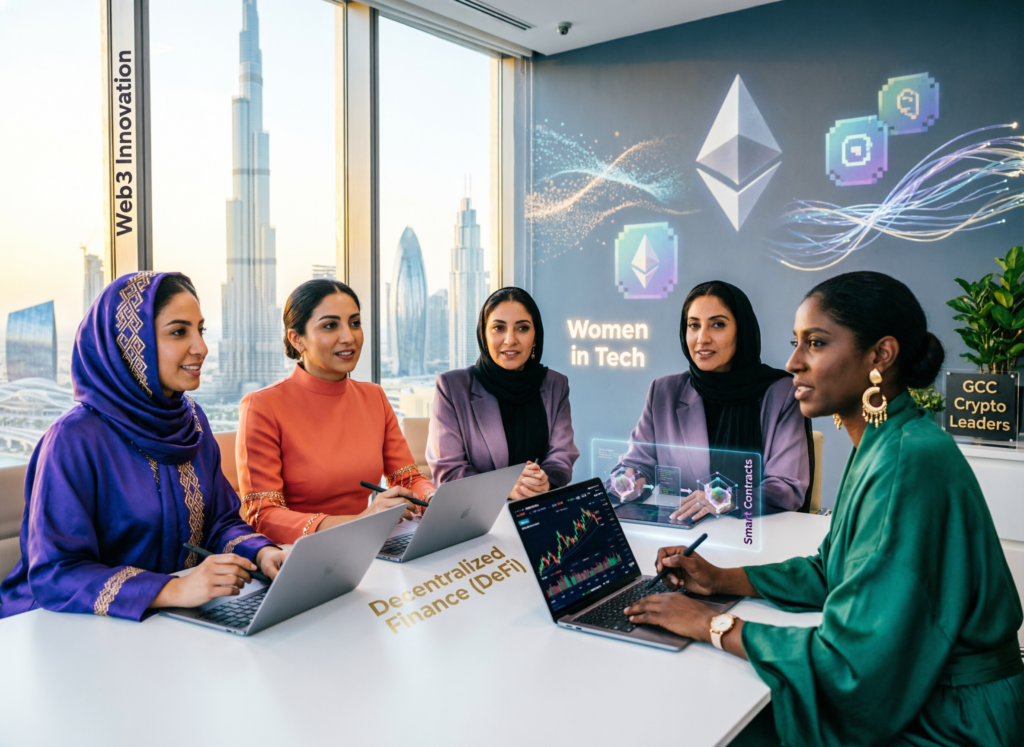 Arab women leaders discussing crypto and web3 on a GCC panel
