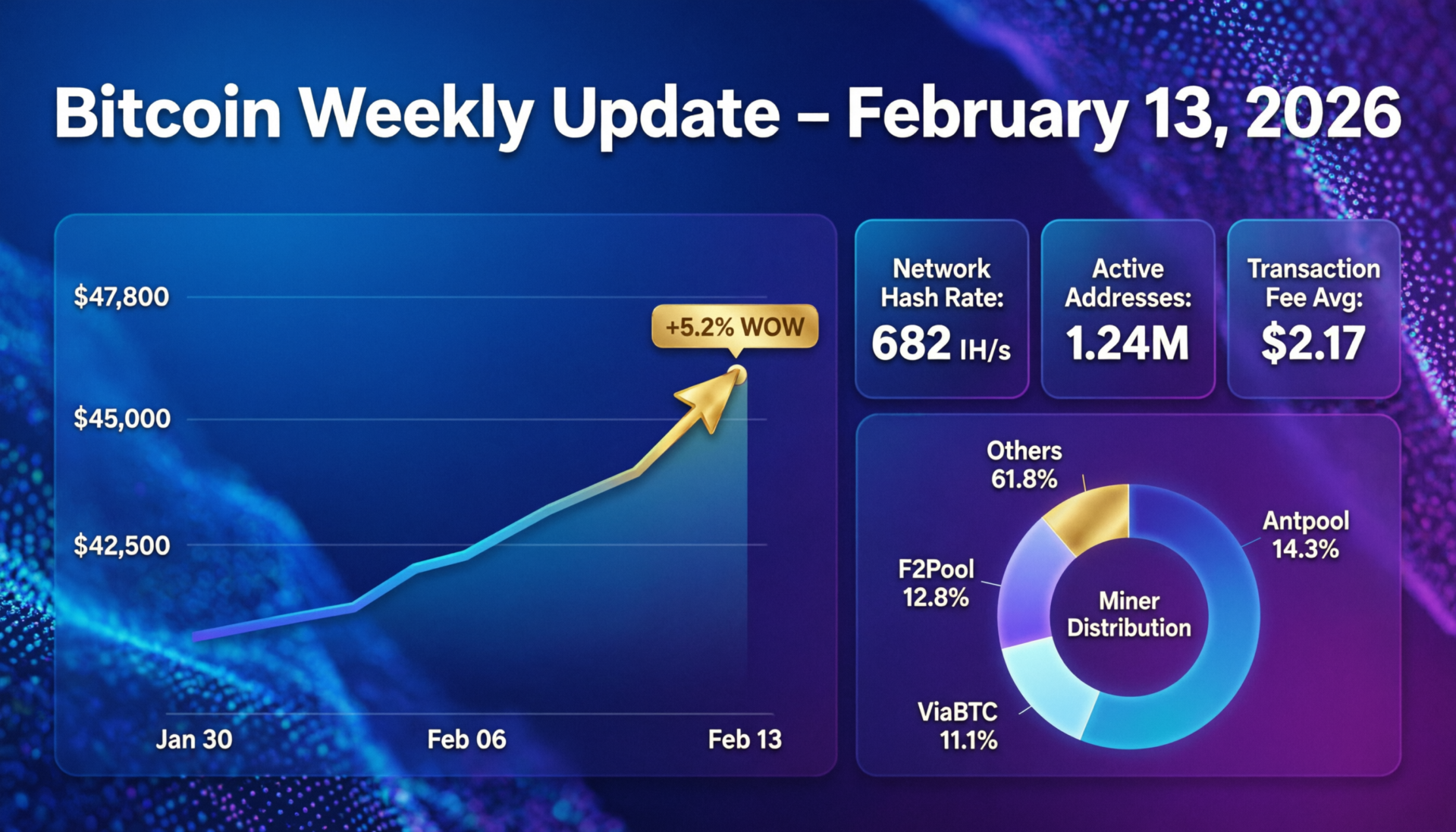 “Bitcoin (BTC) weekly update 13 Feb 2026 showing price consolidation around $67k”