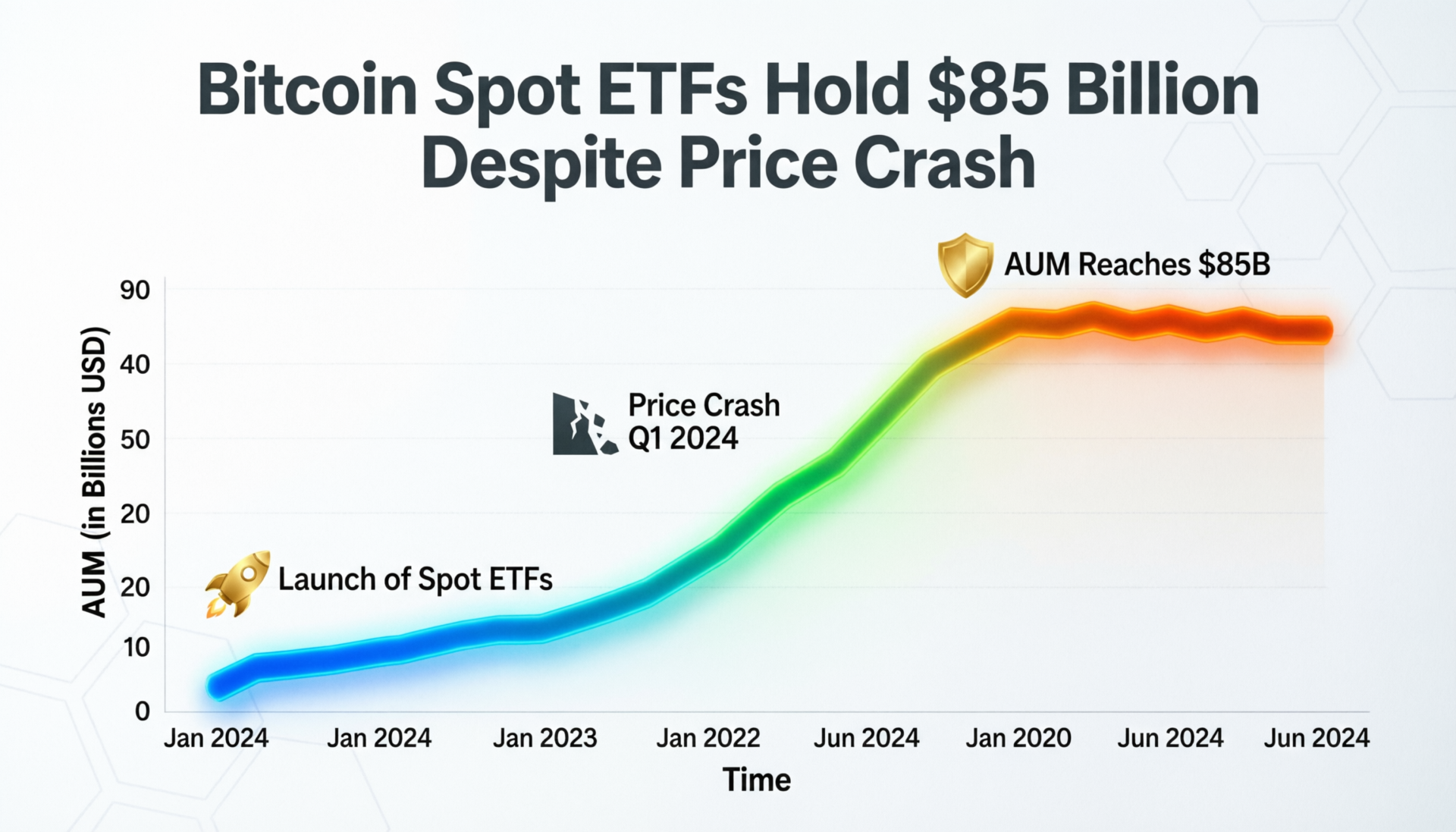 Chart showing bitcoin spot ETFs hold $85 billion despite price crash