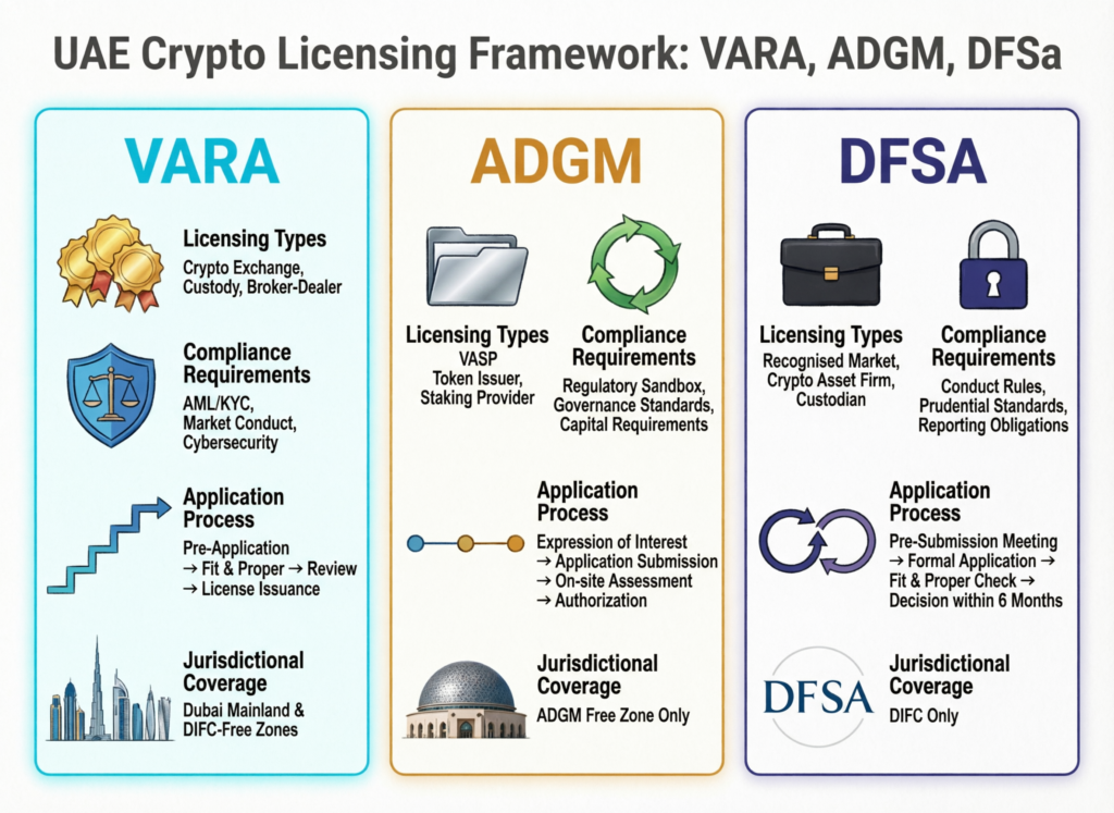 Legal Risks of Cryptocurrency in Arab Countries for US & EU 2 UAE VARA, ADGM and DFSA crypto licensing framework comparison