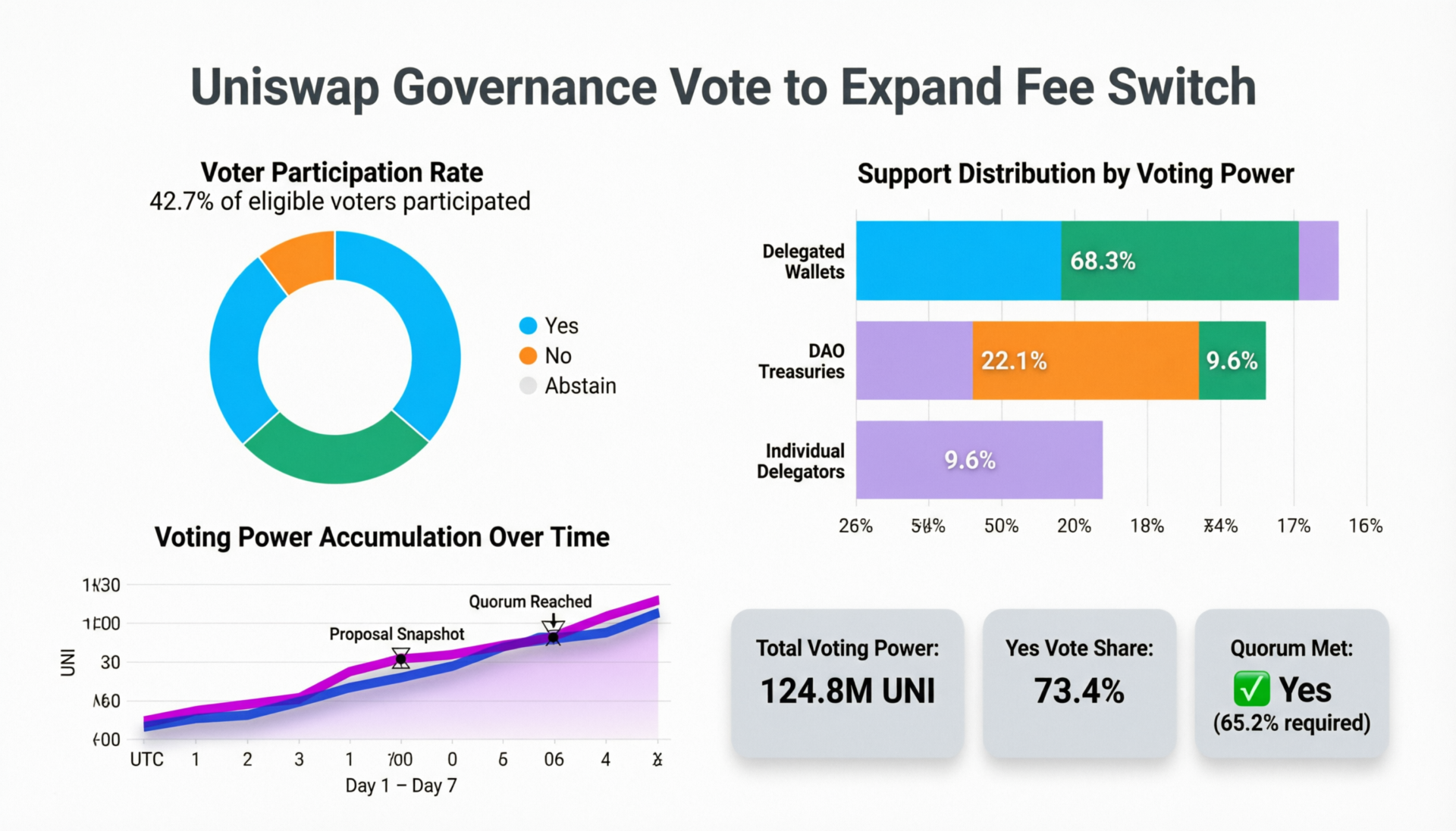 Uniswap governance vote to expand fee switch and UNI price movement